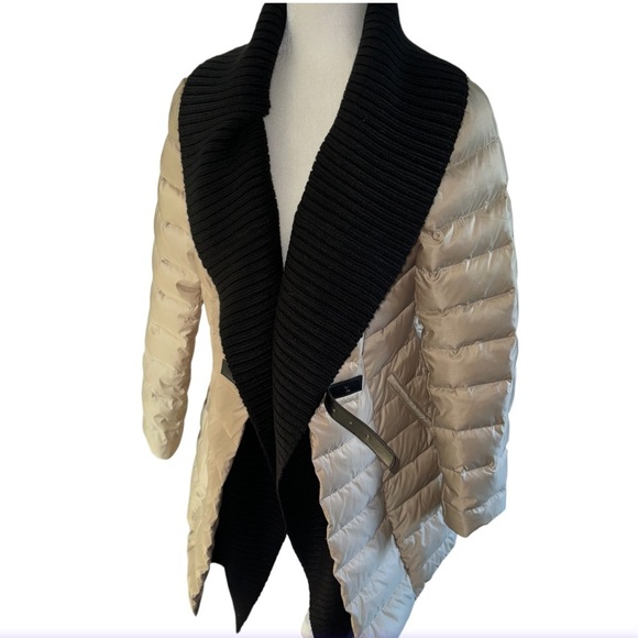 New! On Parle de Vous Paris Champagne Black Knit Shawl Collar Down Coat Sz XS-S - Picture 1 of 16